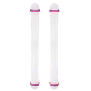 2pcs Fondant Rolling Pin with Rings PP 43cm x 3.5cm Non Stick for Baking, White - Imagen 1 de 6