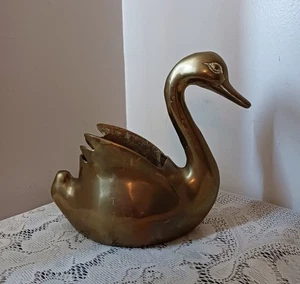 Vintage Heavy Solid Brass Swan Goose Planter, Flower Pot , Vase - Picture 1 of 11