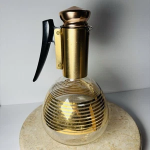 Vintage MCM Colony Glass Coffee Carafe Black and Gold Cork Rose Gold Top Retro - Picture 1 of 15