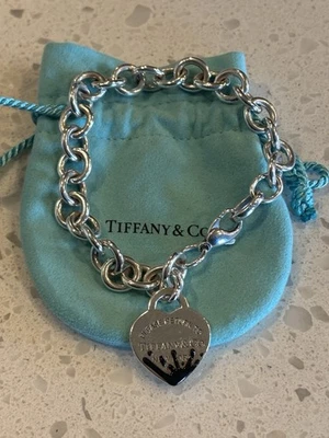 Tiffany & Co. Black Splash Heart Tag Sterling Silver Chain Bracelet 7.5” - Image 1 of 4