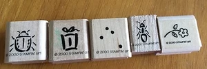 4 NEW 2000 Retired Stampin Small Wood Rubber Mounted Stamps Bee, Ant, Flower - Picture 1 of 3