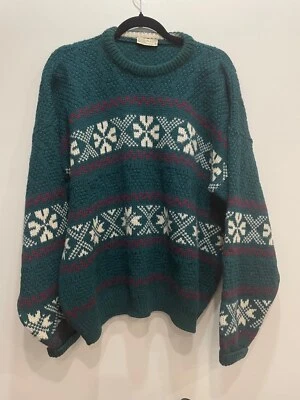 Carraig Donn Vintage Wool Ireland Knit Men XL Fair Isle Sweater Fisherman Green - Image 1 of 4
