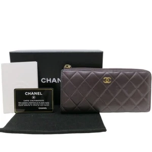 Auténtica Cartera CHANEL Larga Cremallera Marca CC Cordero Cuero Púrpura #36632558 - Imagen 1 de 12
