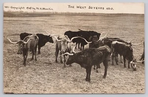Western RPPC Postkarte, Martin: Long Horn Cattle - The West Ago - Bild 1 von 2