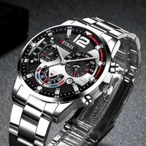 Stainless Steel Wristwatch Mens Watch Quartz Fashion Casual Sports Buckle Clasp - Imagen 1 de 7