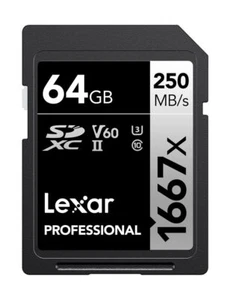 Lexar 64GB Professional 1667x SDXC Memory Card UHS-II C10 U3 V60 Full-HD & 4K... - Picture 1 of 7