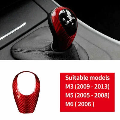 Cubierta de perilla de cambio de marchas de fibra de carbono roja apta para BMW M3 2009-13 M5 2005-08 M6 2006 Foto 1 de 4