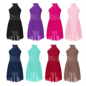 Kid Girls Mock Neck Lyrical Modren Contemporary Ballet Dance Leotard Dresses - Picture 1 of 88