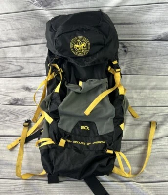 Boy Scouts Outdoor Arrowhead Style Hiking Backpack, Rucksack 50L Black/Yellow - Image 1 of 4