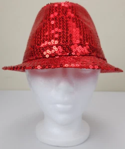 Red Sequence Fedora Hat 8"x6"x4" Glam Sparkle Mardi Gras Costume Theatre - Picture 1 of 19