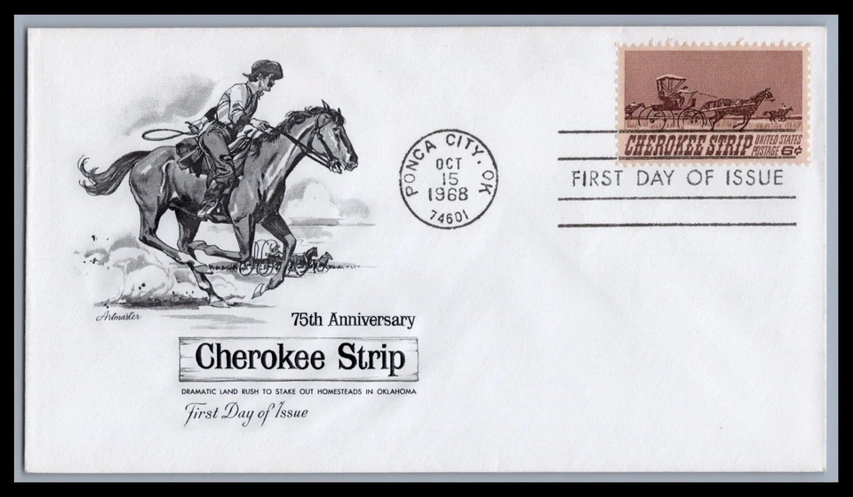 US FDC # 1360 6c Cherokee Strip  Artmaster  1968, 9e449 - Image 1 of 1
