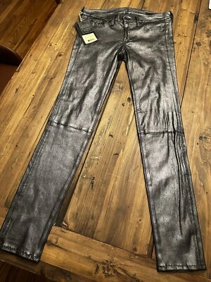 Rag & Bone 100% Lamb Soft Leather Size 27 Skinny Pants Jeans Anthracite Black - Image 1 of 4