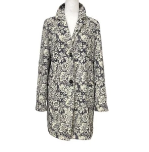 Hinge Blue & White Floral Long One Button Trench Coat sz S Romantic City Jacket - Picture 1 of 12