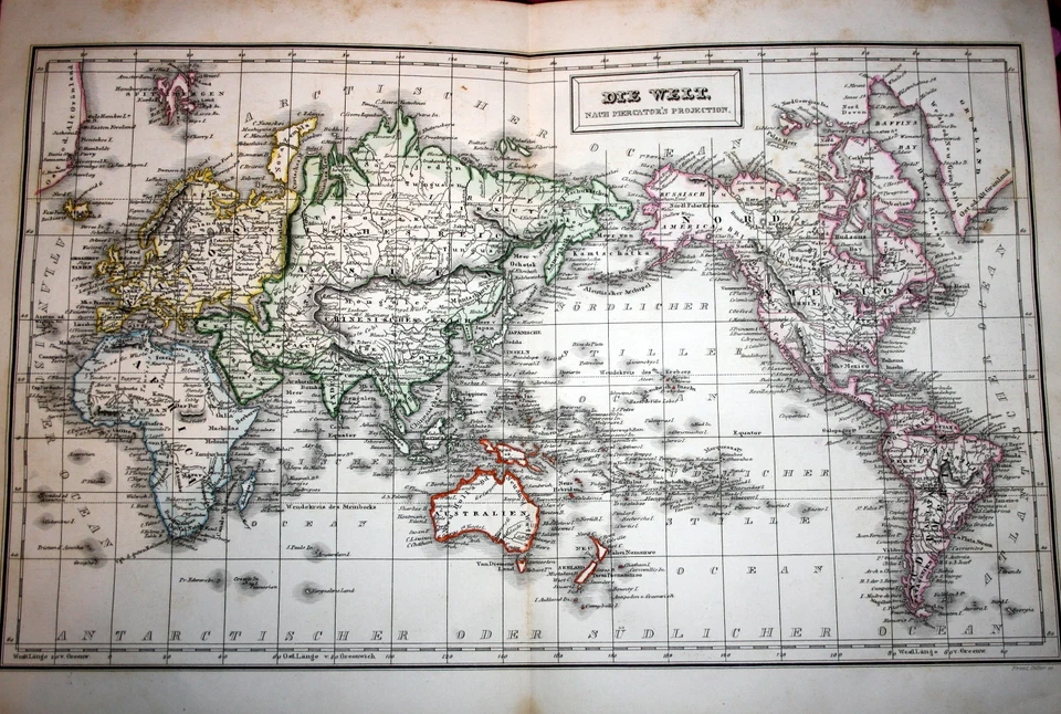 MAPA DEL MUNDO, gran mapa del mundo coloreado a mano grabado en acero por F.Biller, 1847 Foto 1 de 1