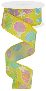Cinta de huevos de Pascua, amarillo suave/rosa claro/verde/lavanda, arpillera real, cinta con cable - Imagen 1 de 1