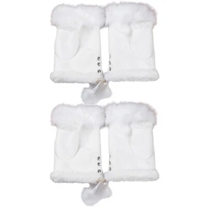 4x Womens Winter Warmer Fingerless Gloves Faux Rabbit Fur Wrist Solid Mitten Whi - Picture 1 of 4