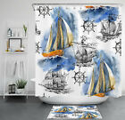 Vintage Sailing Ship Rudder Shower Curtain Sea Nautical Theme For Bathroom Decor