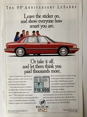 1993 Buick LeSabre Print Ad 90th Anniversary - Image 1 of 2