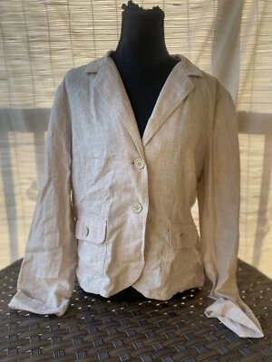 Chaqueta Studio Works para mujer XL Petite caqui tostado lino forrada con botones - 1385* Foto 1 de 4