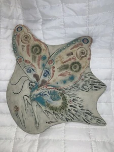 Vtg E.C. Brinkman Butterfly Moth Pottery Stoneware Wall Tile Hanger 9.5”x8.5” - Picture 1 of 12