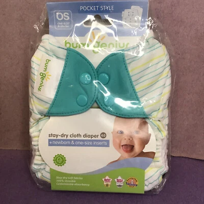 Sealed Bumgenius 4.0 Pocket Stay Dry Cloth Diaper 100% Reusable  8-35+Lbs Stripe - Image 1 of 3