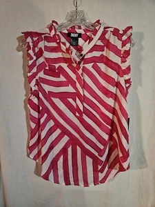 Blusa DKNY Sin Mangas Estampada con Volantes Patrón Geométrico en Hibisco Talla Mediana - Imagen 1 de 7
