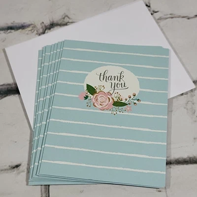 Lote de 8 tarjetas de agradecimiento American Greetings en blanco interior rayas azules  Foto 1 de 4