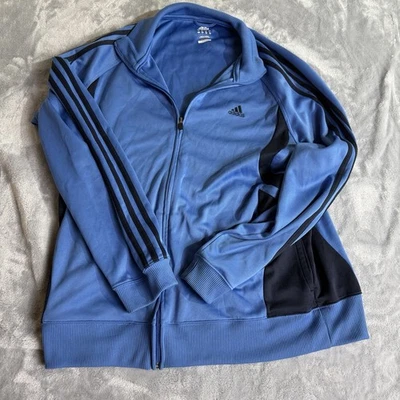 Adidas Jacket Men's Size Large Blue Black Stripes Full Zip Climalite - Image 1 of 4
