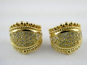 Christian Dior Goldtone Metal and White Rhinestone Encrusted Curl Stud Earrings - Picture 1 of 9