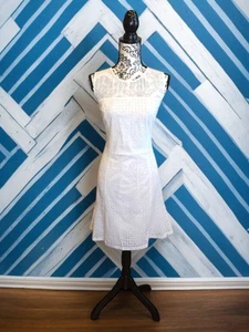 Neu mit Etikett DKNY ärmelloses A-Linien-Kleid mit Ösen knielang komplett gefüttert Größe 10 in weiß - Bild 1 von 16
