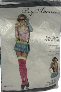Day Glow School Girl Adult Women's Alluring 2 pc Costume, Multi Color, M, 8/10 - Picture 1 of 1