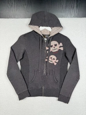 + Vintage Y2K Billabong Hoodie Skulls Womens Small Gray Fleece Full Zip - Image 1 of 4