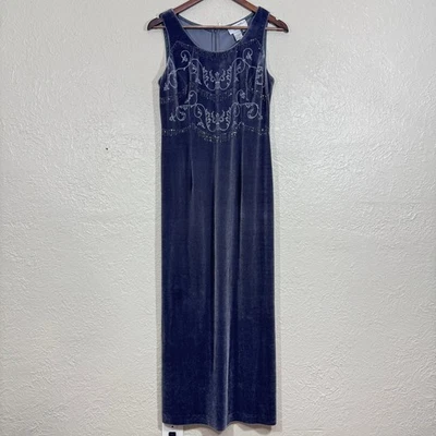 Vtg 90s Adrianna Papell Maxi Dress 8P Velvet Beaded Homecoming Y2K Dark Fairy - Image 1 of 4