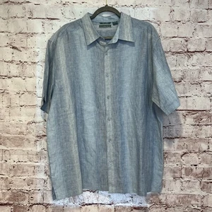 Cubavera Men’s Blue Knit Stripe 100% Linen Short Sleeve Button Up Shirt Size XL - Picture 1 of 6