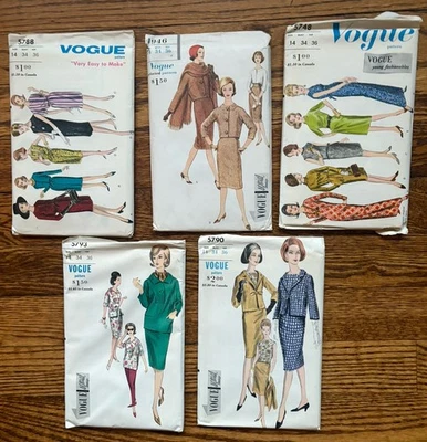 Lote de (5) patrones de costura vintage VOGUE mediados de siglo años 60 Foto 1 de 4