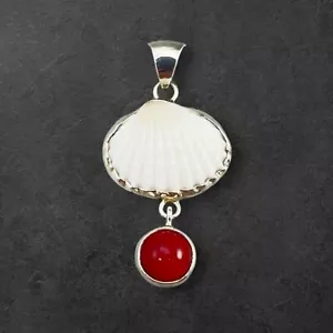 Colgante de plata esterlina concha marina blanca coral rojo océano playa joyería - Imagen 1 de 6