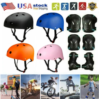 7 Juegos de Casco de Seguridad Ajustable para Adultos Niños con Rodilla Codo Muñequera Scooter Patín Foto 1 de 4