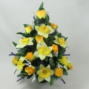 Artificial silk Flower Tall Flat back Grave arrangement Yellow Daffodils - Picture 1 of 4