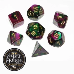 Chessex CHX26436, Gemini Blue/Green with Gold, 7-Die D&D Set & Box - Brand NEW - Picture 1 of 3