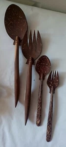 2 SETS Coconut Shell Salad Tongs Spoons LG and MED Handmade 100% Natural (Set 2) - Picture 1 of 4