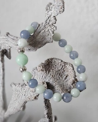 Edelstein-Armband Amazonit/Aquamarin Naturstein Glücksbringer - Bild 1 von 2