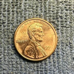 1991 Lincoln Cent Missing Digit Strike Through Grease Error - Picture 1 of 10