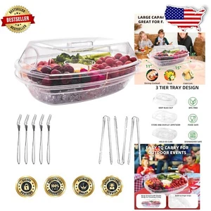 15.5” Large Serving Platter with Tongs for Fruits, Veggies & Shrimp Cocktails - Picture 1 of 8
