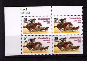 US USA Sc# 2754 MNH FVF PL# BLOCK Cherokee Strip Horses Cowboy Wagon - Picture 1 of 1