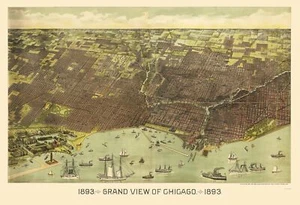 Vista panorámica histórica - Chicago Illinois - Reynertson 1892 - 23 x 33,67 - Imagen 1 de 20
