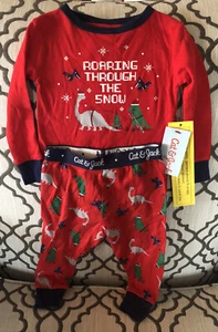 Cat & Jack Baby Toddler Boys Pajamas Dinosaurs Roaring Through The Snow 18 Month - Picture 1 of 12