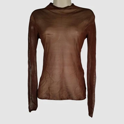 Saint Laurent Women Brown Silk Sheer Long-Sleeve Crew-Neck Shirt Top Size S - Image 1 of 4