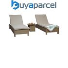 Signature Weave Sarena Wicker 2x Sun Lounger Bed Chair &amp;Side Table Grey Victoria
