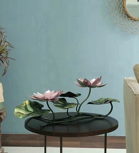 Rustic Lotus Metal Table Decor Pink Color Statue Collectibles Figurines - Picture 1 of 6