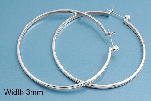 Wedding Band Plain Hoop Earrings - 3MM Genuine Sterling Silver 925 Size 40 mm - Image 1 of 1
